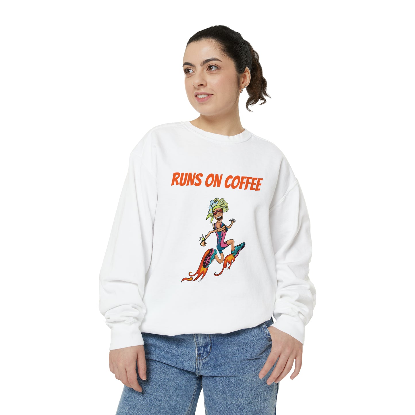 Runs on Coffee Whimsical Sweatshirt - Fuel Your Laughter and Warmth With Our Comfort Colors Funny Runner Sweatshirt