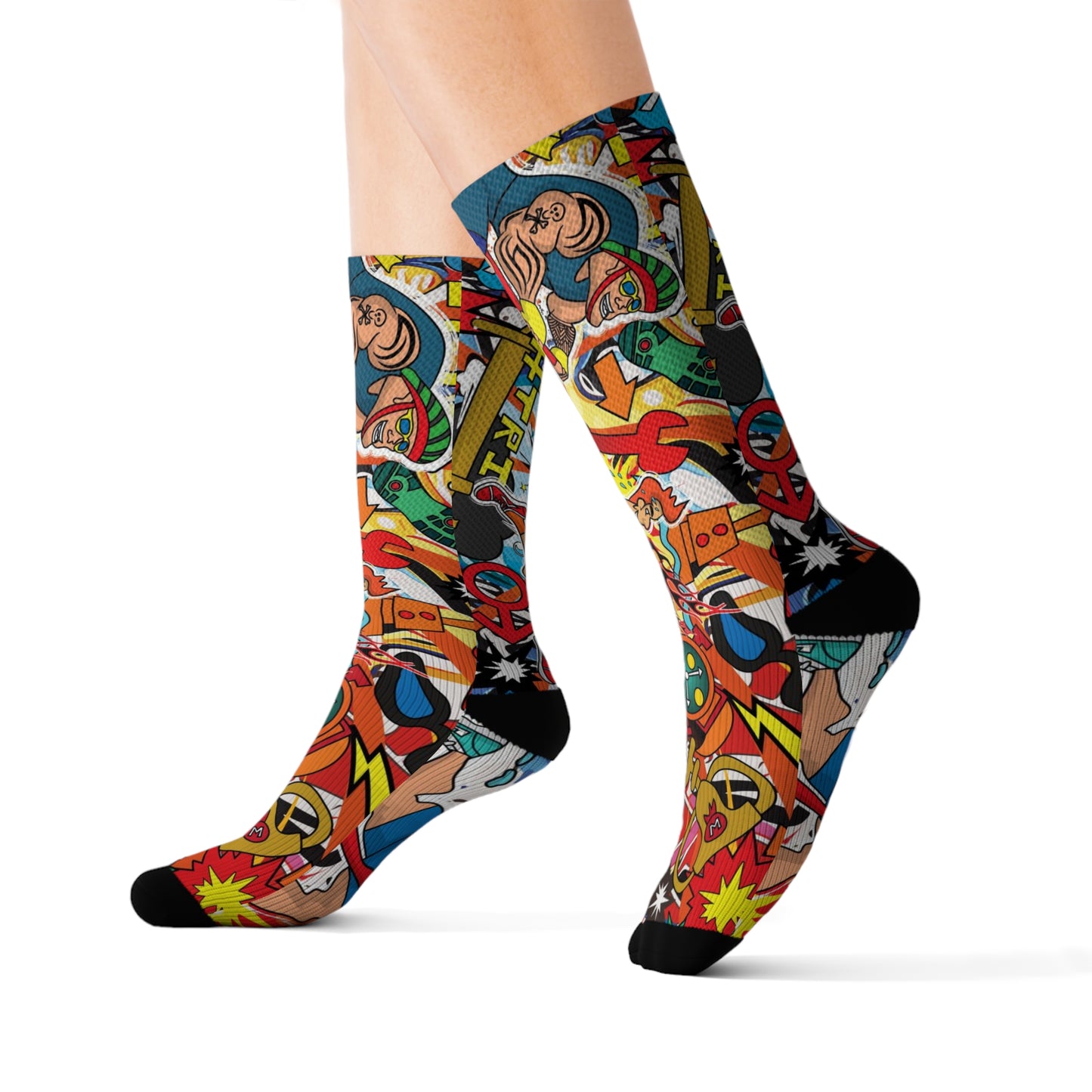 Men's Whimsical Triathlete Mural Socks - Funny Running Socks - Multisport Male Athletic Socks