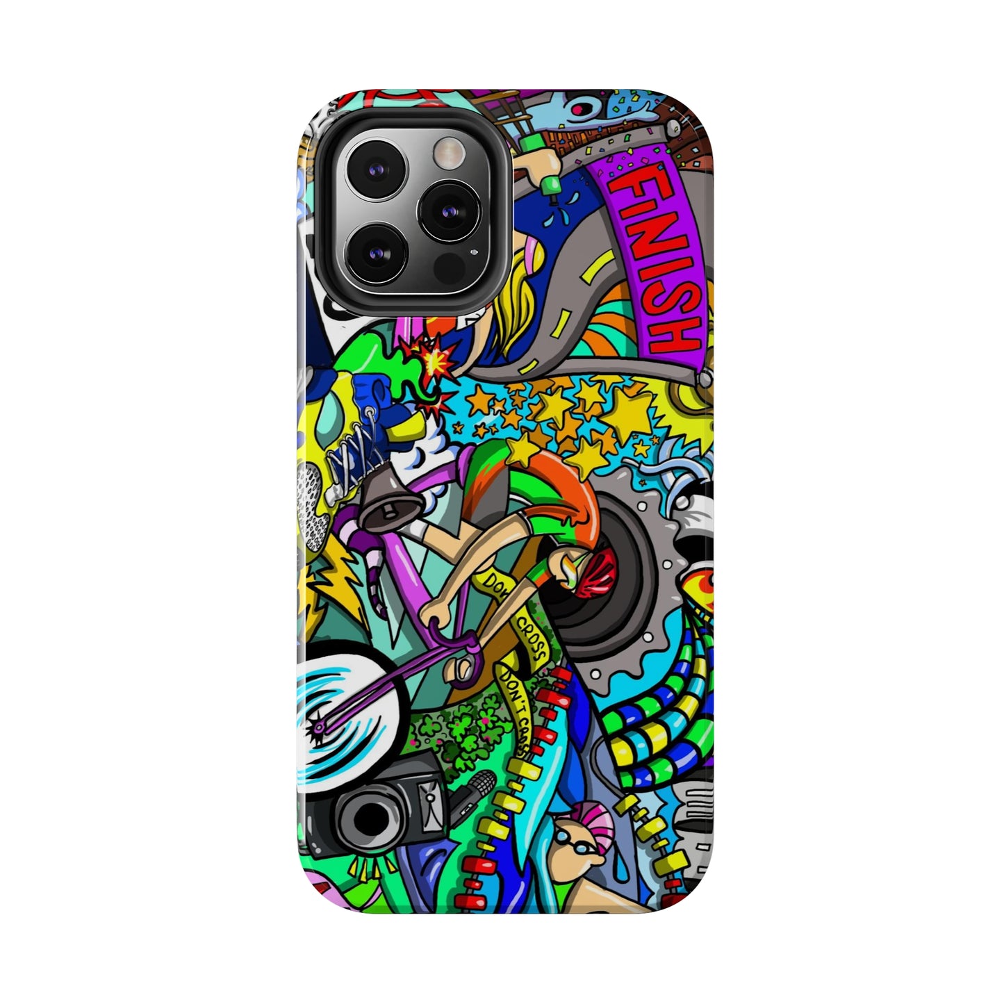 Colorful Triathlete Mural iPhone Case | Swim, Bike, Run Art | Lightweight & Impact-Resistant