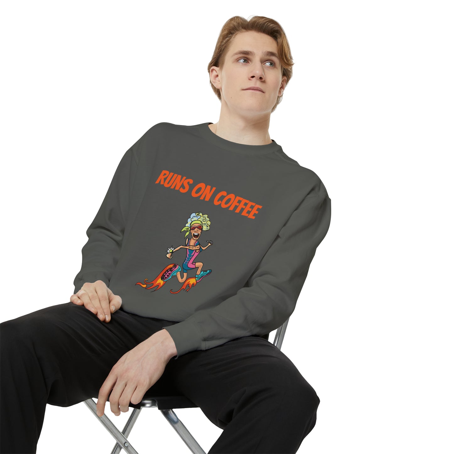 Runs on Coffee Whimsical Sweatshirt - Fuel Your Laughter and Warmth With Our Comfort Colors Funny Runner Sweatshirt