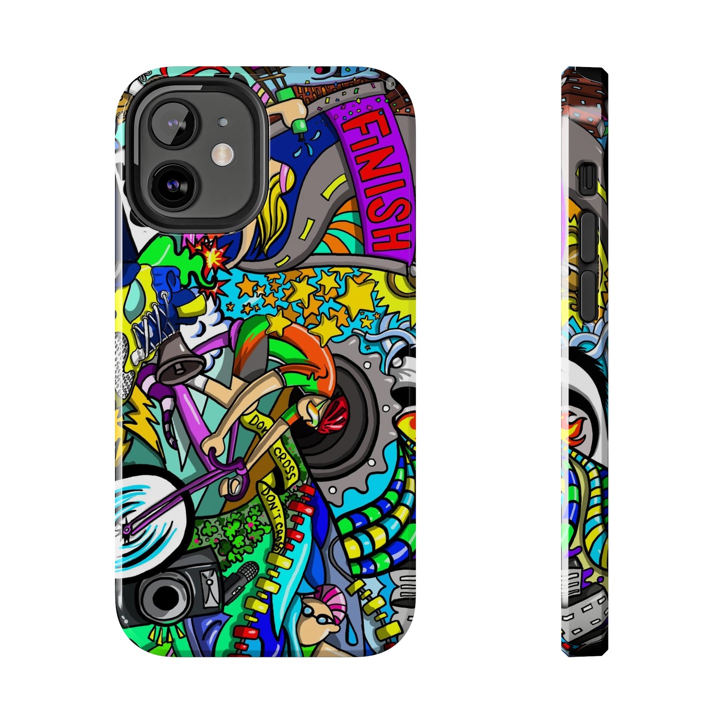 Colorful Triathlete Mural iPhone Case | Swim, Bike, Run Art | Lightweight & Impact-Resistant