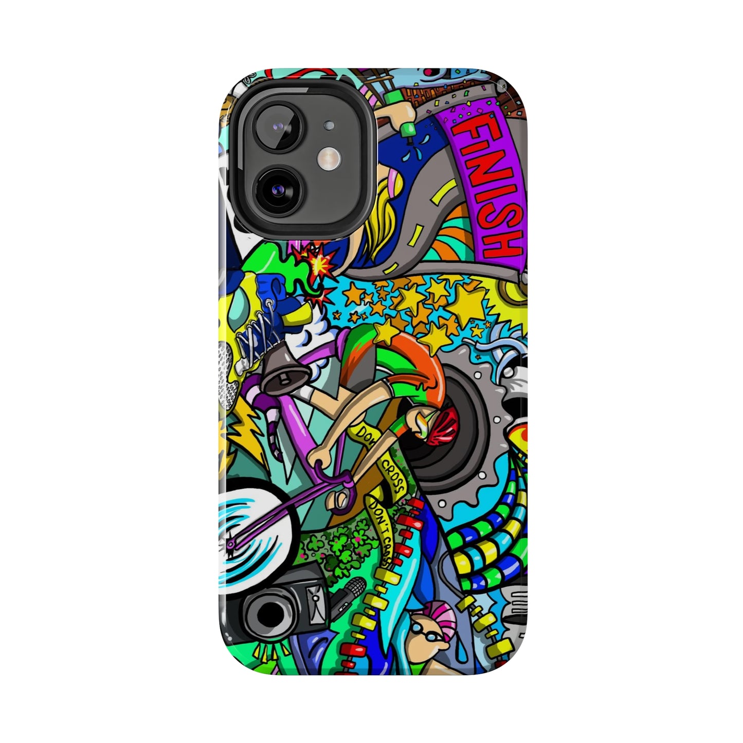 Colorful Triathlete Mural iPhone Case | Swim, Bike, Run Art | Lightweight & Impact-Resistant