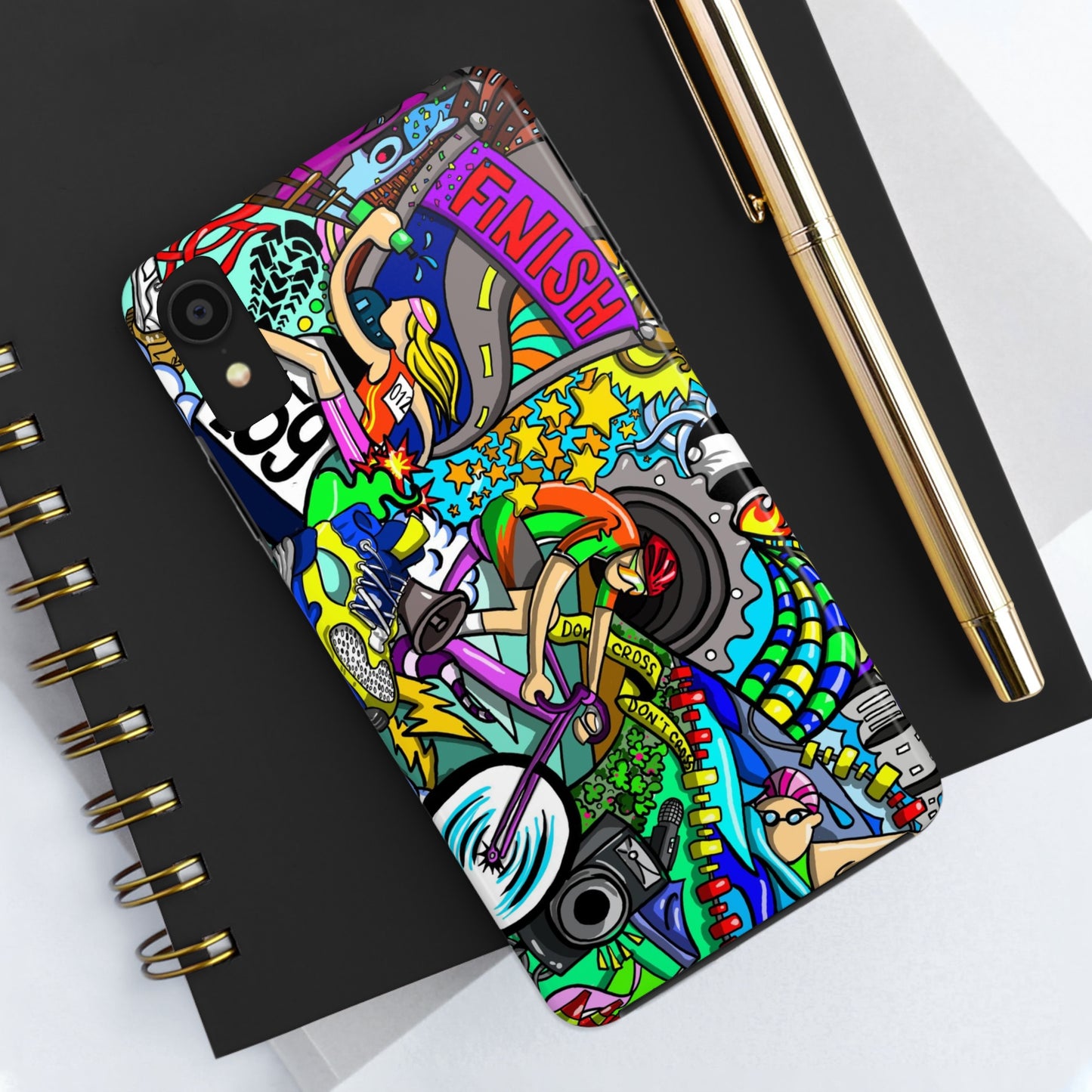 Colorful Triathlete Mural iPhone Case | Swim, Bike, Run Art | Lightweight & Impact-Resistant