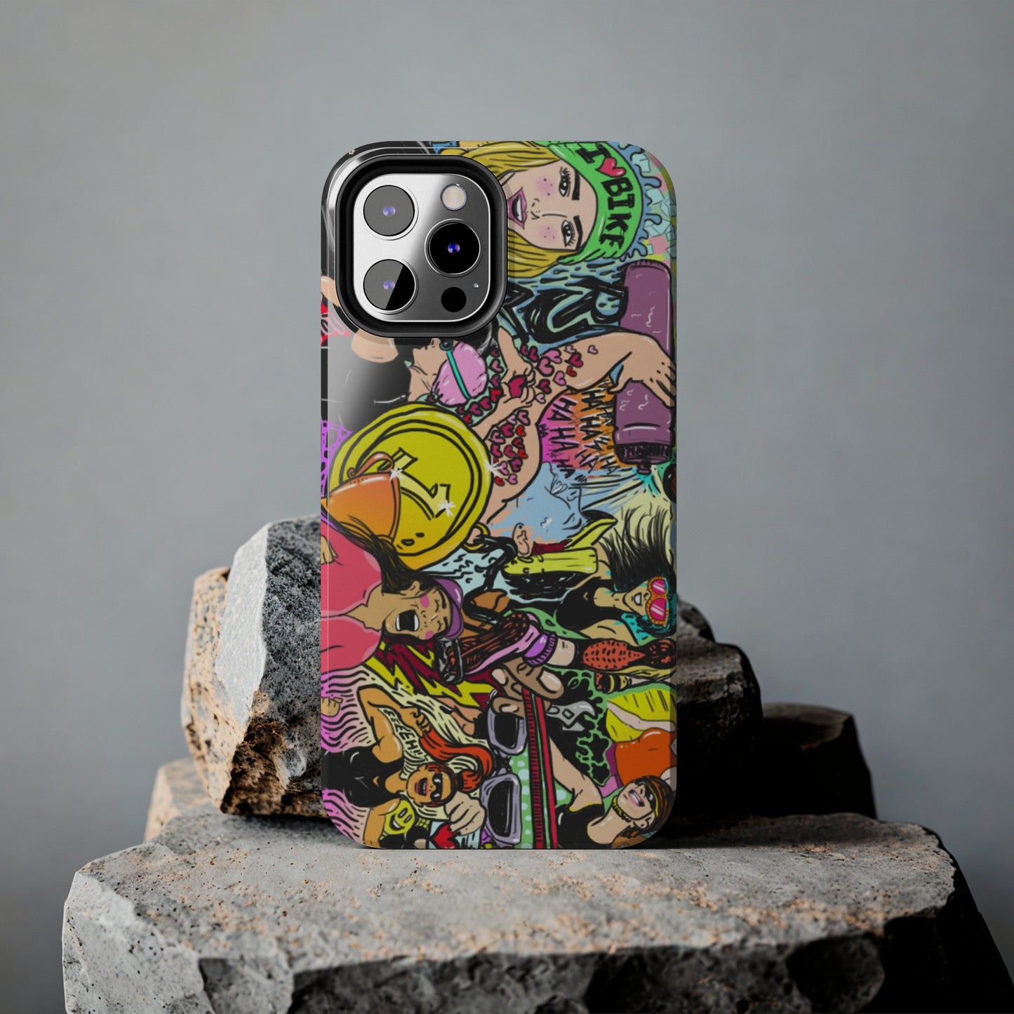 Colorful Graffiti Triathlon iPhone Case | Badass Women Triathletes | Impact-Resistant & Wireless Charging