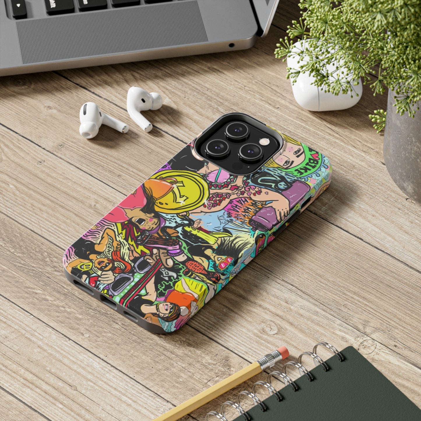 Colorful Graffiti Triathlon iPhone Case | Badass Women Triathletes | Impact-Resistant & Wireless Charging