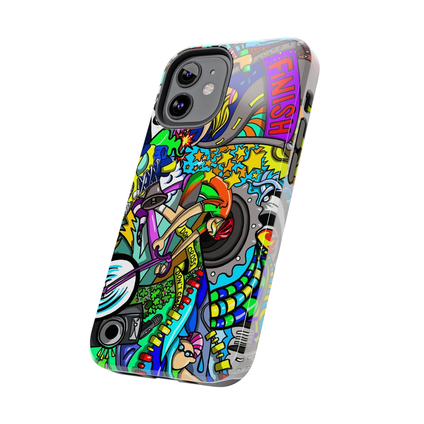 Colorful Triathlete Mural iPhone Case | Swim, Bike, Run Art | Lightweight & Impact-Resistant