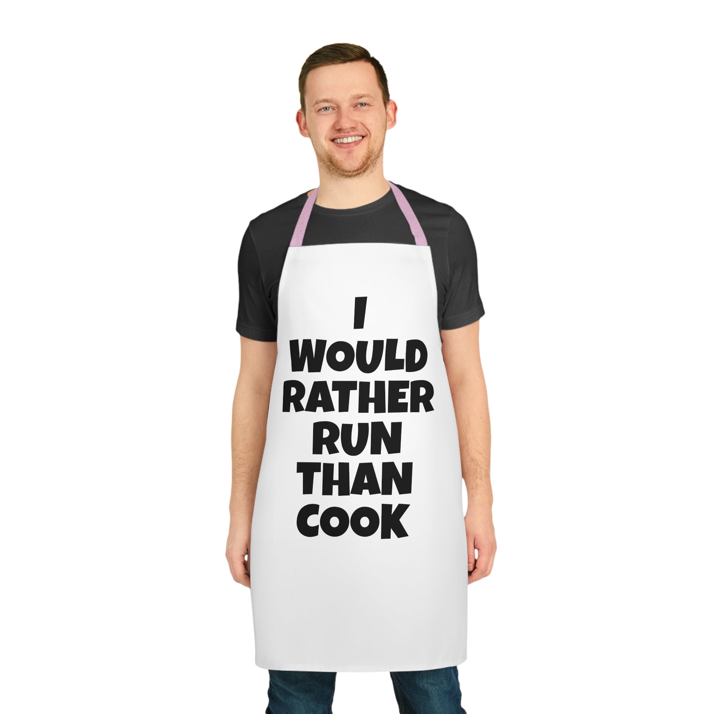 Funny Running Joke Chef's Apron | "I Would Rather Run Than Cook"