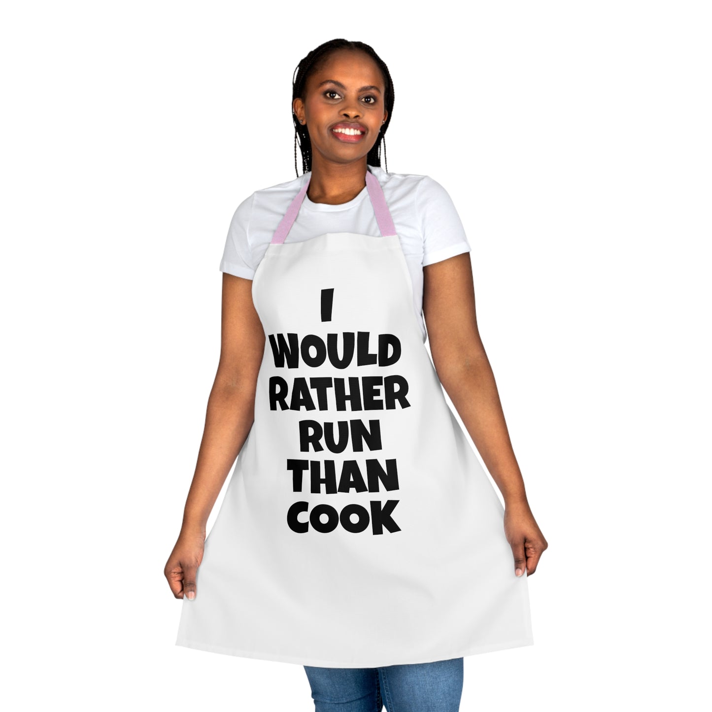 Funny Running Joke Chef's Apron | "I Would Rather Run Than Cook"