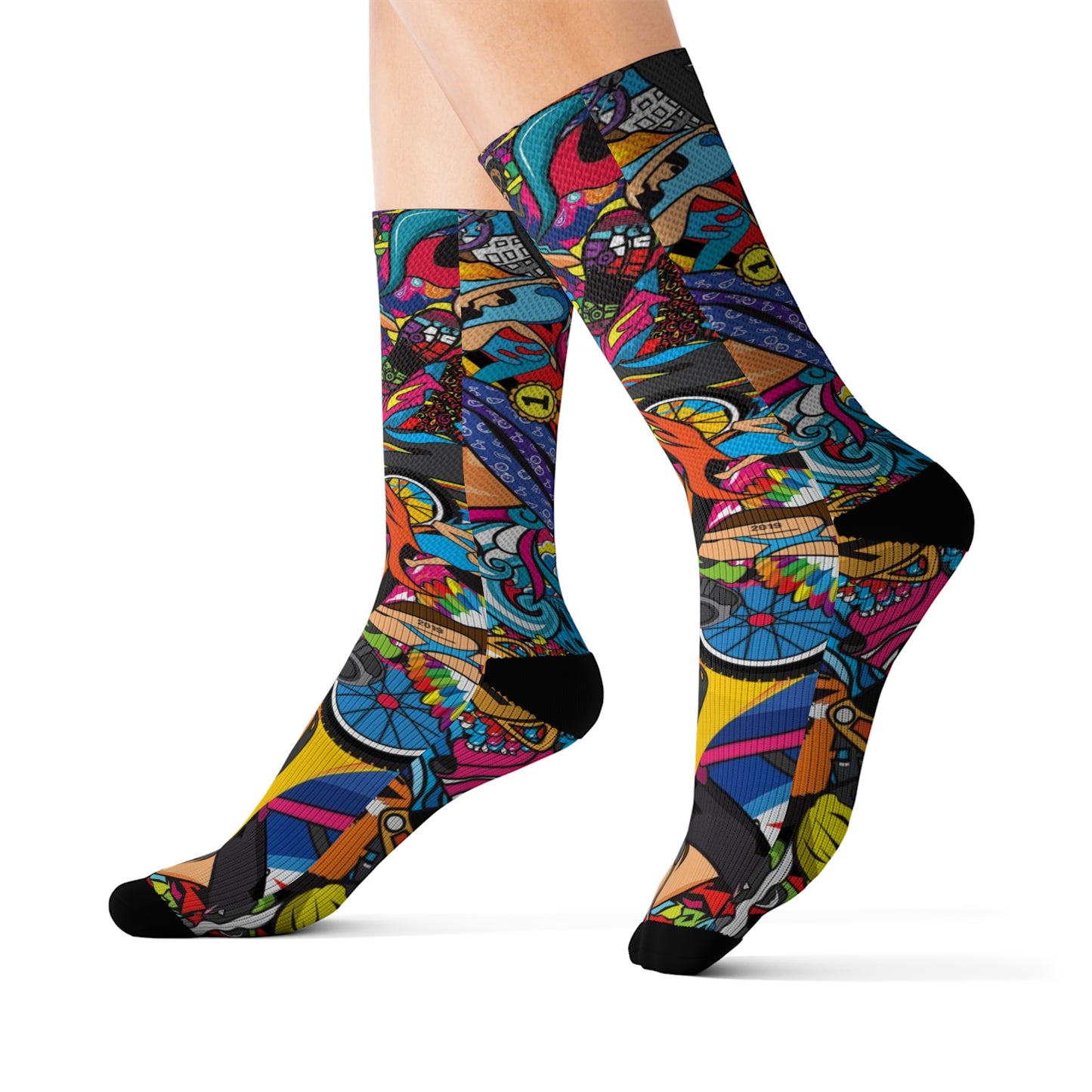 Triathlon-Inspired Women's Artistic Socks | Multisport Endurance Mural