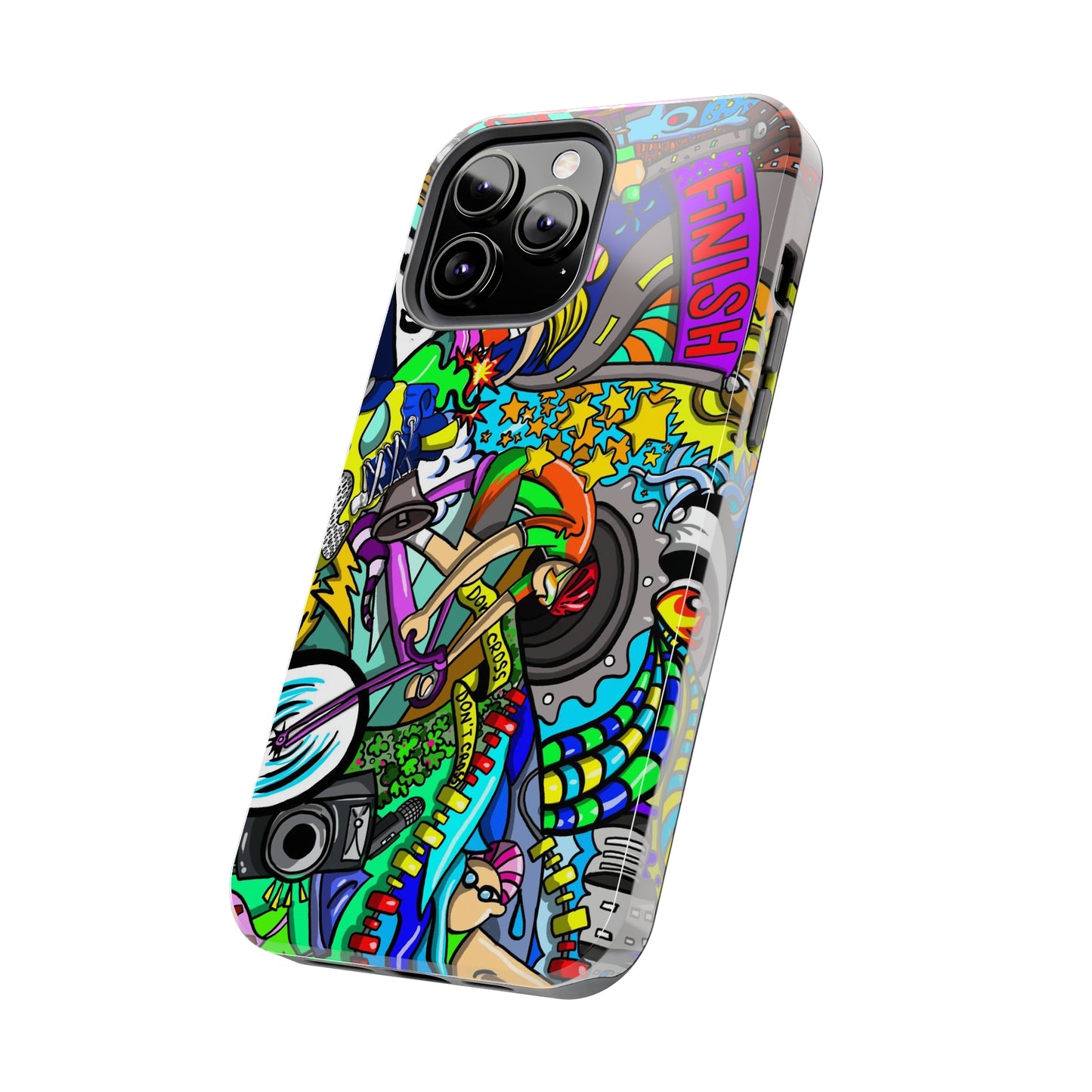 Colorful Triathlete Mural iPhone Case | Swim, Bike, Run Art | Lightweight & Impact-Resistant