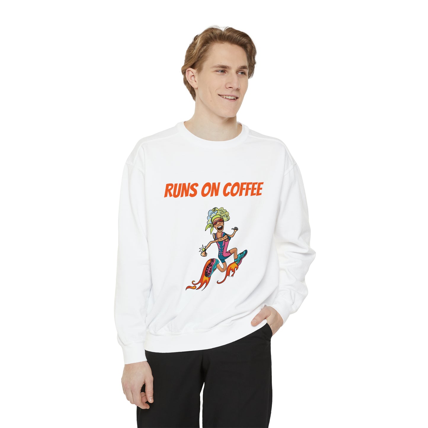 Runs on Coffee Whimsical Sweatshirt - Fuel Your Laughter and Warmth With Our Comfort Colors Funny Runner Sweatshirt