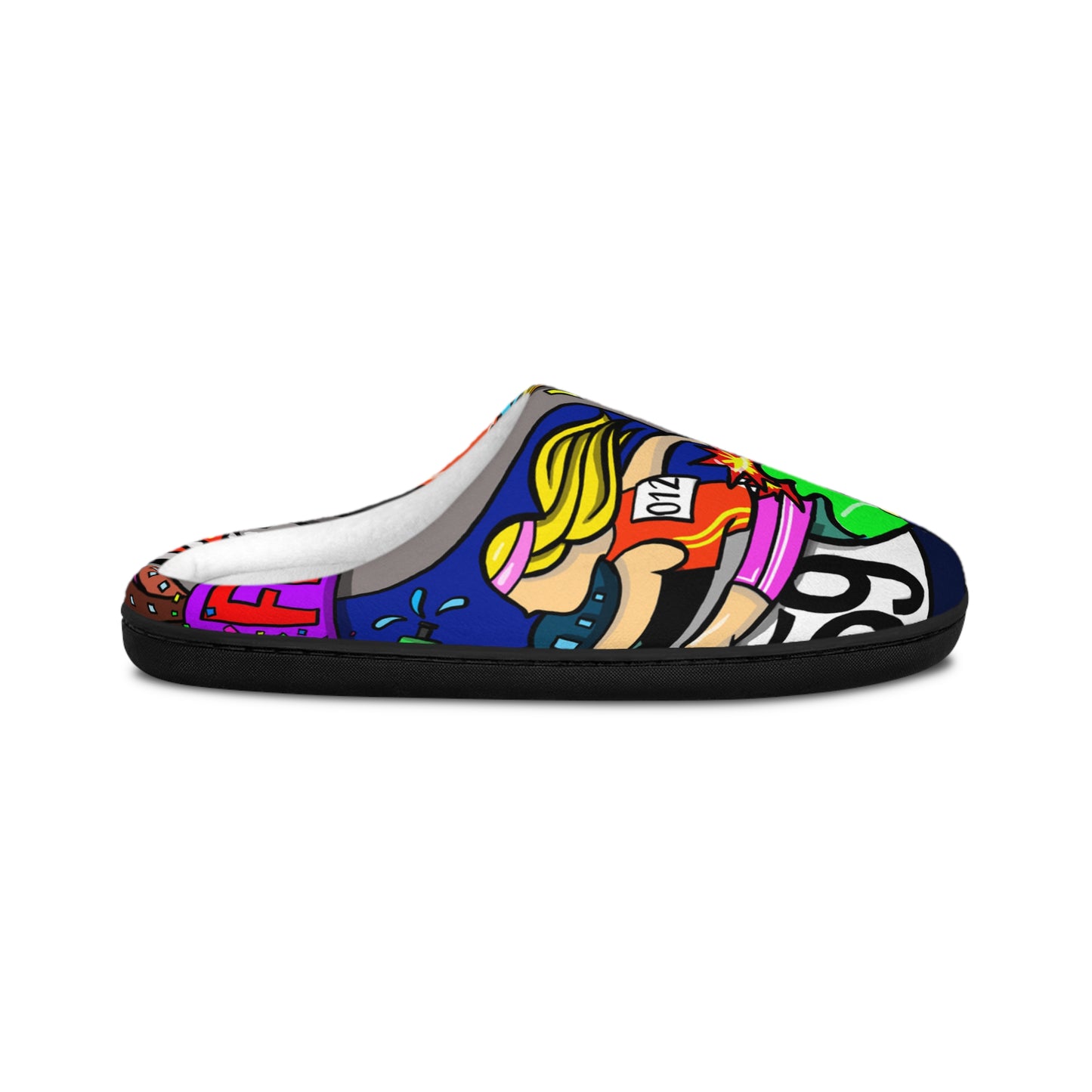 Whimsical Colorful Running-Themed Slippers | Soft Flannel Fleece | Anti-Skid Sole