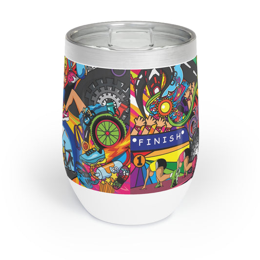 Stainless Steel Stemless Wine Tumbler - 12oz | Triathlete Mural Design