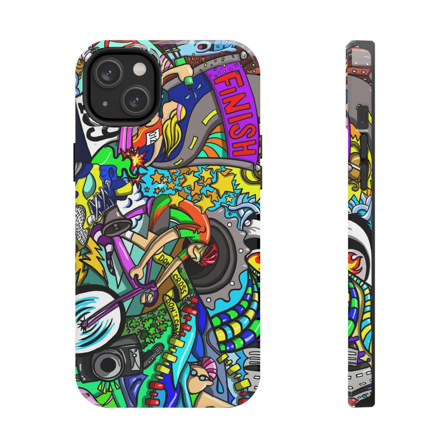 Colorful Triathlete Mural iPhone Case | Swim, Bike, Run Art | Lightweight & Impact-Resistant