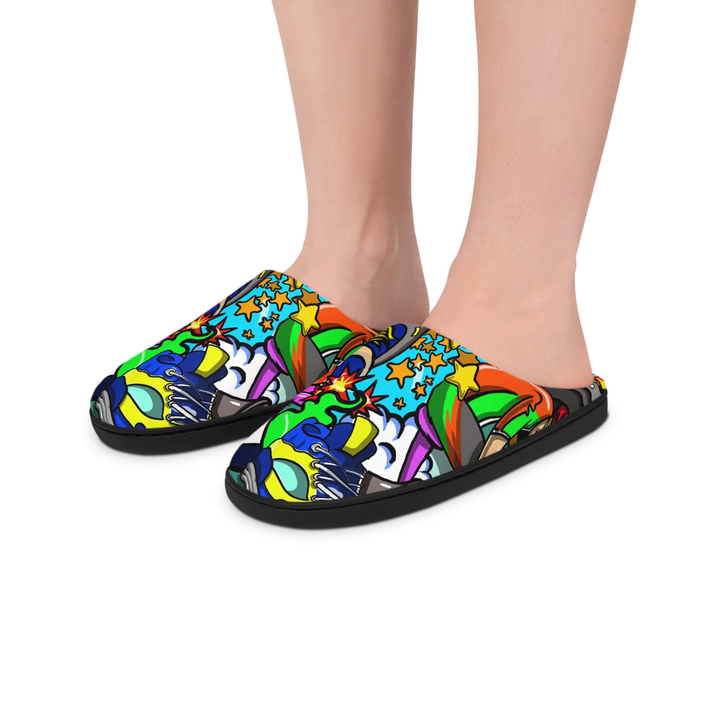 Whimsical Colorful Running-Themed Slippers | Soft Flannel Fleece | Anti-Skid Sole