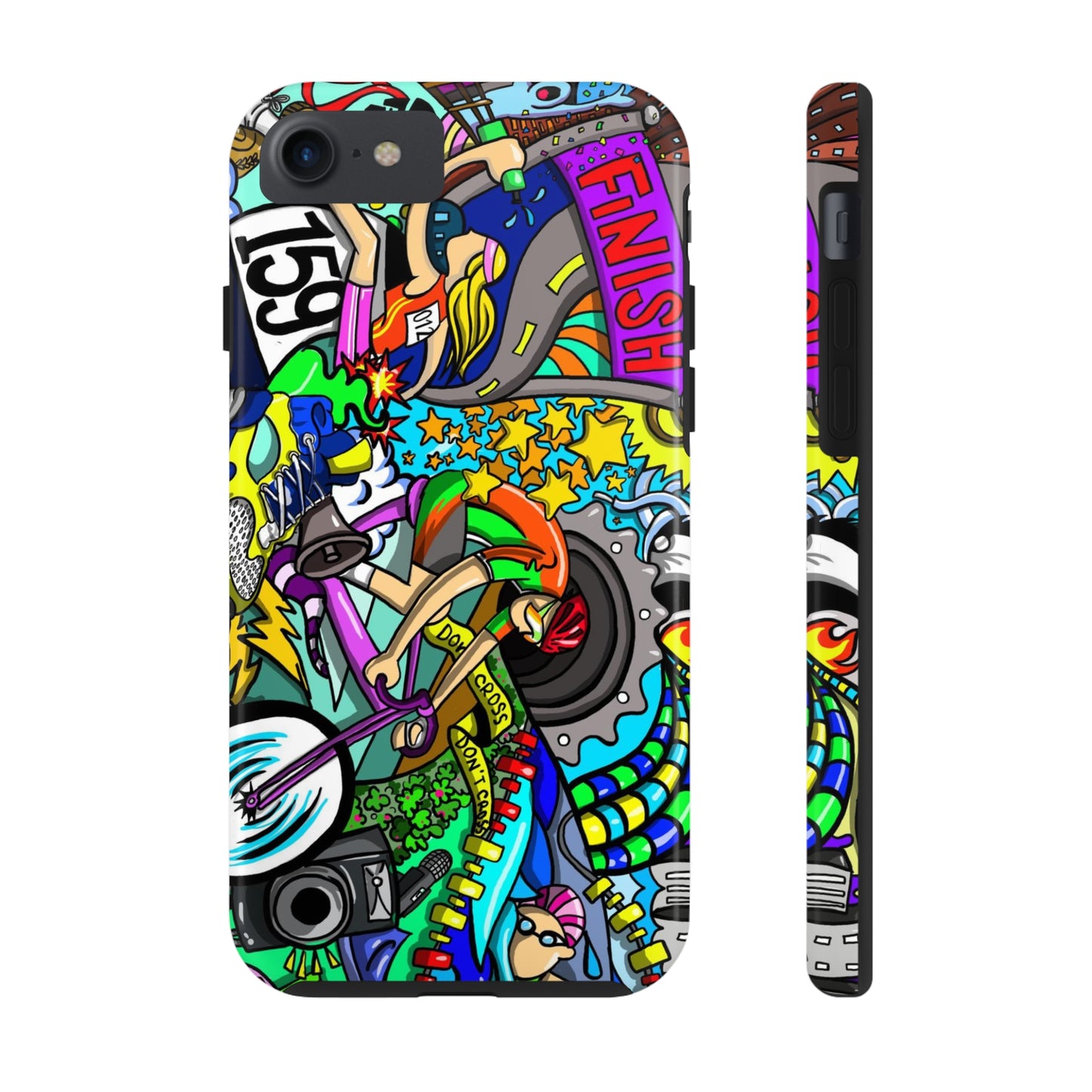 Colorful Triathlete Mural iPhone Case | Swim, Bike, Run Art | Lightweight & Impact-Resistant