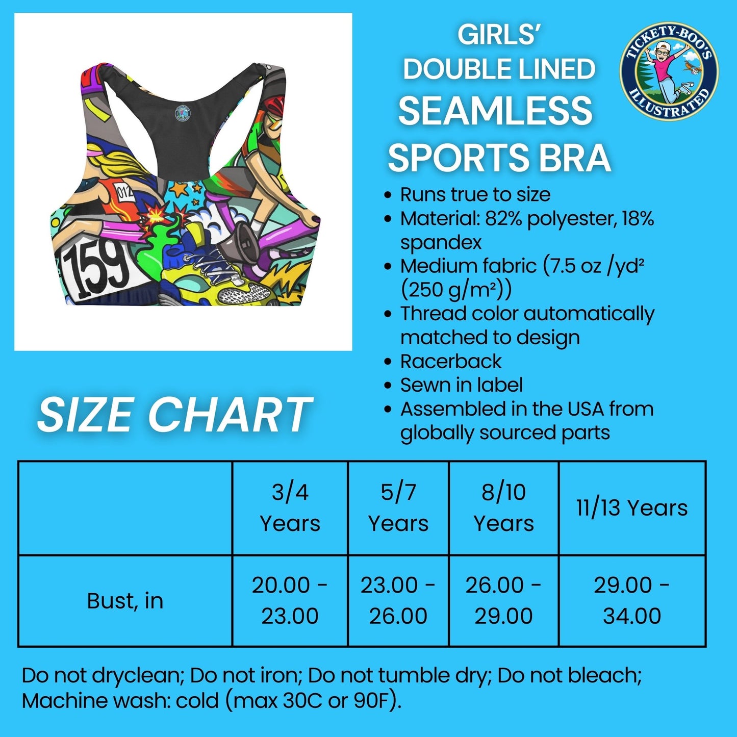 Girls' Whimsical Multisport Racerback Sports Bra | Ages 3-13 | Double Lined