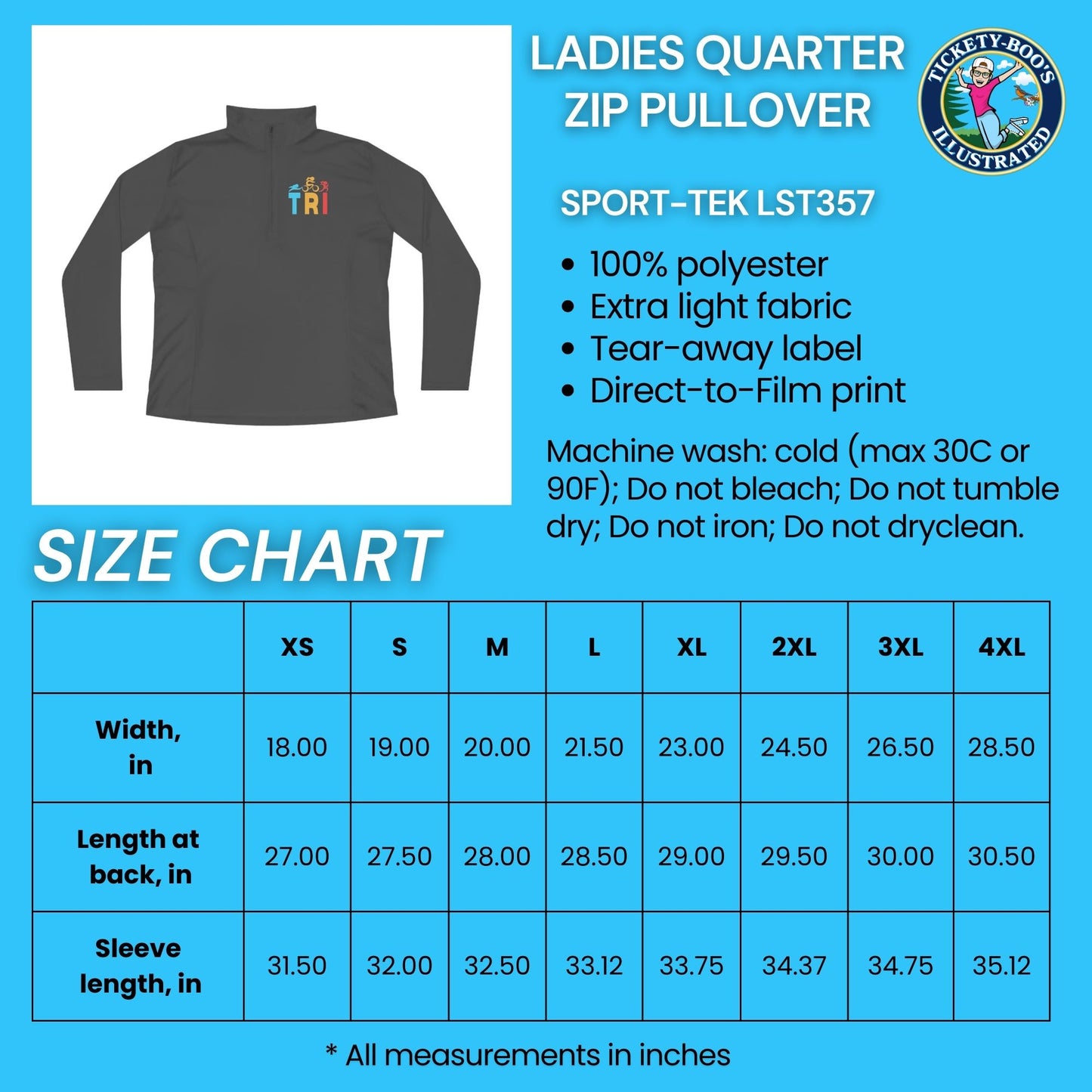 Sport-Tek Women's Quarter-Zip Triathlete Pullover | Swim, Bike, Run Logo | Retro TRI