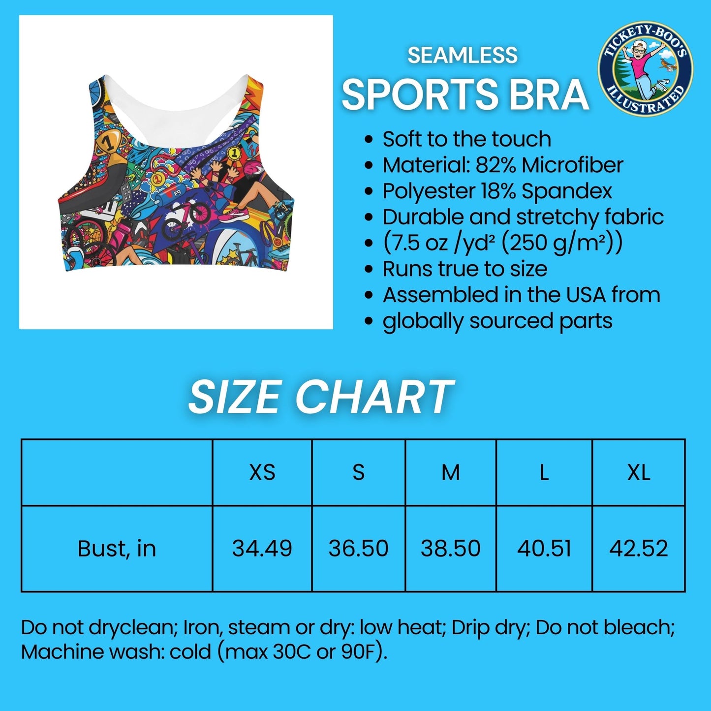 Womens Triathlon Themed Seamless Sports Bra, Woman Triathlete Racerback Sports Bra, Woman Triathlete Gift, Sports Athletic